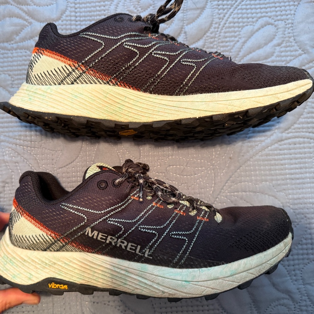 Merrell blue and White Athletic Shoes with Orange Accents